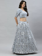 Sky Blue Georgette Paper Mirror Embroidery Work Lehenga Choli with Dupatta - Jivika