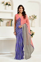 Vastranavya Royal Blue Digital Printed Linen Ready To Wear Designer Saree with Unstitched Blouse - Distacart
