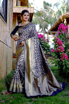 Partywear Designer Blue Banarasi Silk Fancy Saree - Starwalk