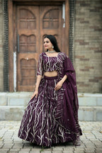 Vastranavya Enchanting Designer Tebby-Silk Lehenga Choli With Dupatta Set - Wine
