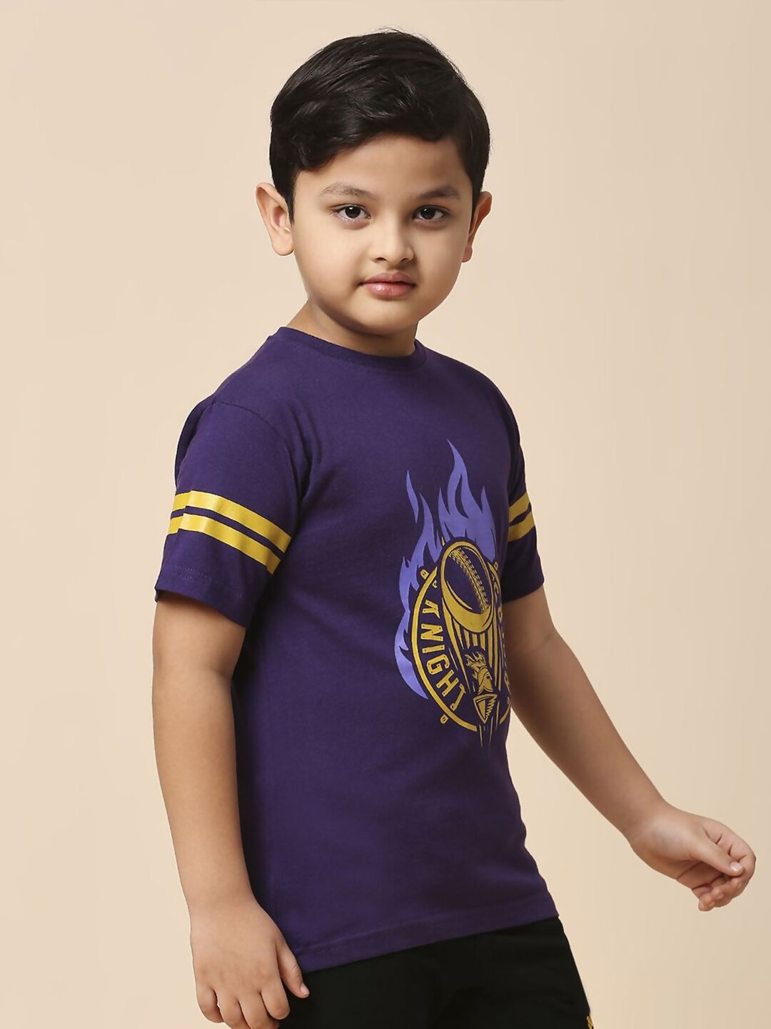 Fancode Kids Kolkata Knight Riders Graphic Printed Round Neck Cotton IPL T-Shirts