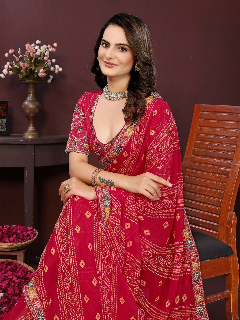 Ai Fashion Magenta Georgette Digital Print Party Wear Saree - Distacart