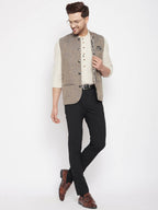 Even Apparels Brown Linen Men Woven Nehru Jacket - Distacart