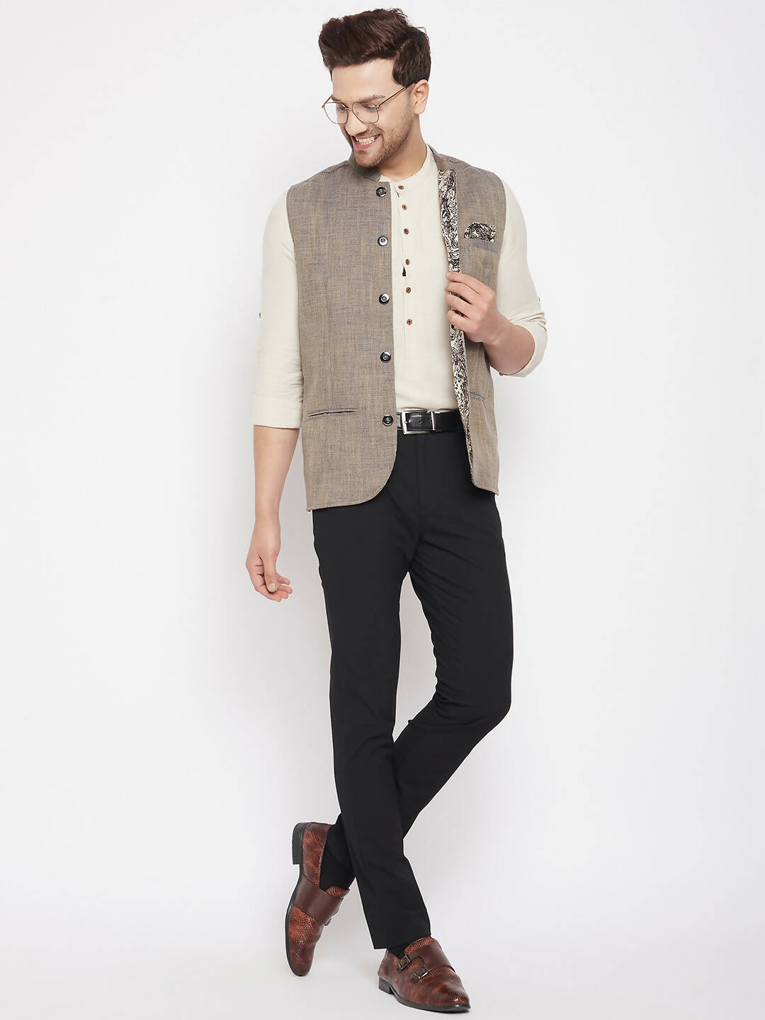 Even Apparels Brown Linen Men Woven Nehru Jacket - Distacart