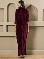 Joban Fashion Women Wine Velvet Hand Embellishment Stitched Dress - Distacart
