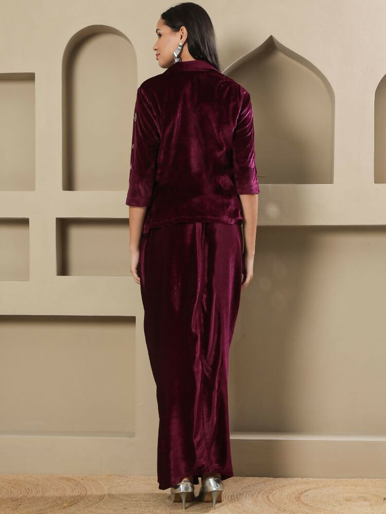 Joban Fashion Women Wine Velvet Hand Embellishment Stitched Dress - Distacart