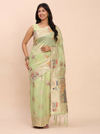 Shree Shyam Fashion Linen Cotton Light Green Saree - Distacart
