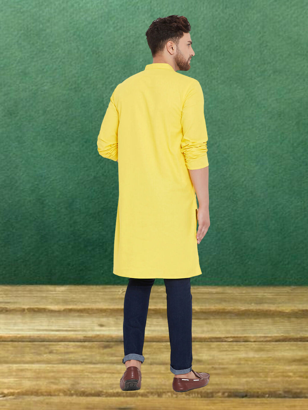 Even Apparels Men's Pure Cotton Yellow Kurta