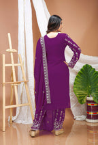 Teeya Creation Wine Faux Georgette Embroidery Work Wedding Wear Salwar Suit - Distacart