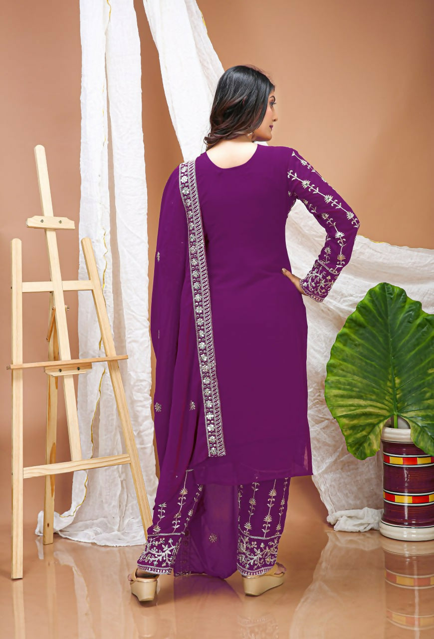 Teeya Creation Wine Faux Georgette Embroidery Work Wedding Wear Salwar Suit - Distacart
