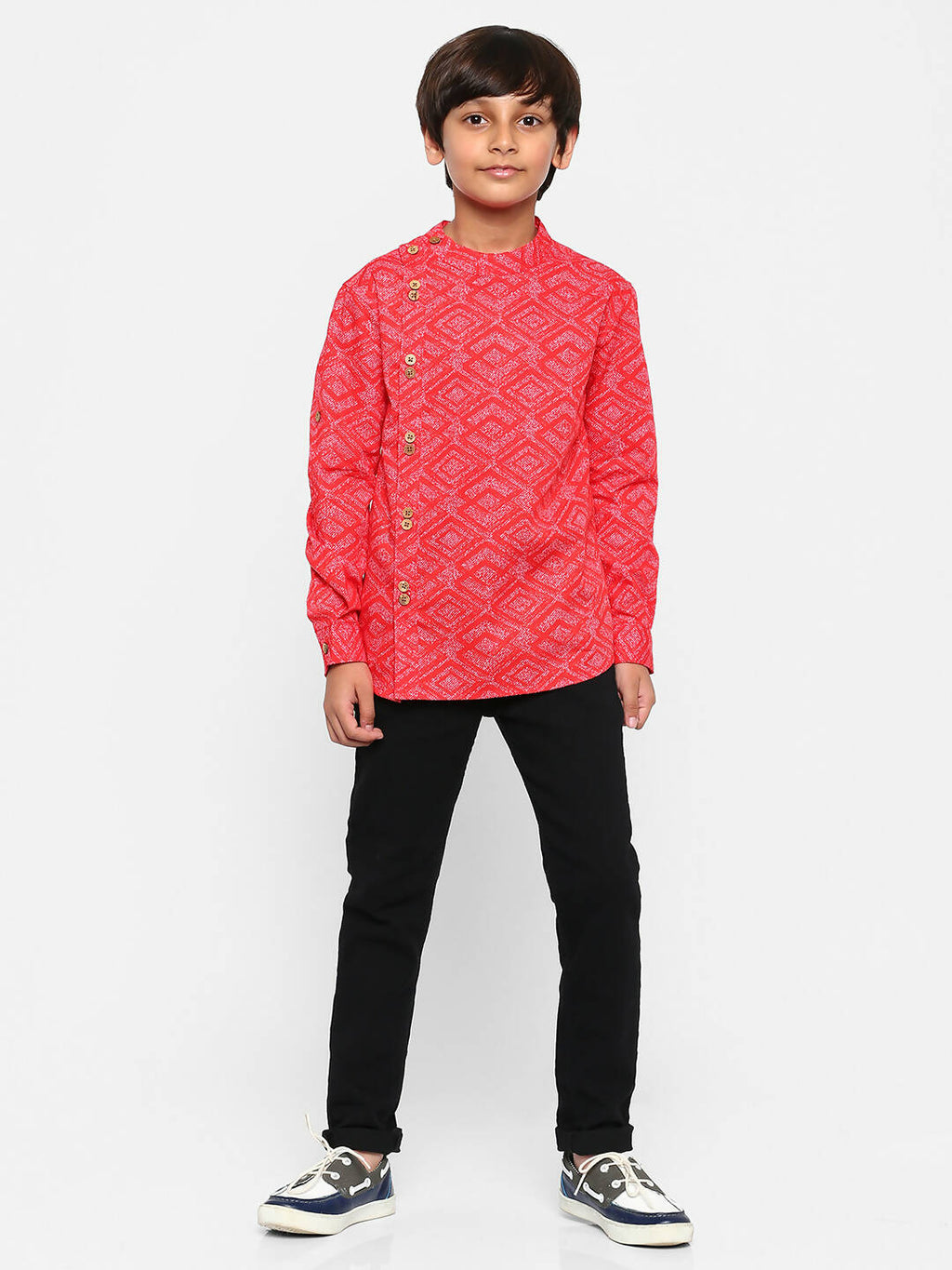 Manet Ethnic Full Sleeves Printed Shirt - Red