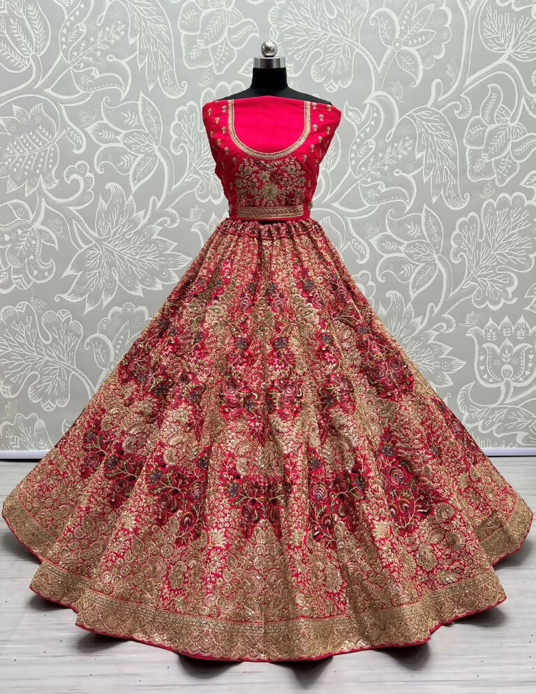 Jyoti Fashion Women's Rani Pink Silk Fancy Dori & Sequins Multi Thread Embroidered with Diamond Work Wedding Lehenga Choli