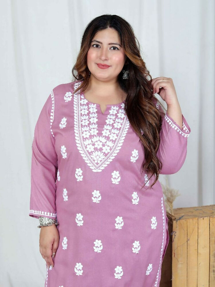 Miravan Womens Plus Size Pink Embroidered Kurta With Palazzo - Distacart