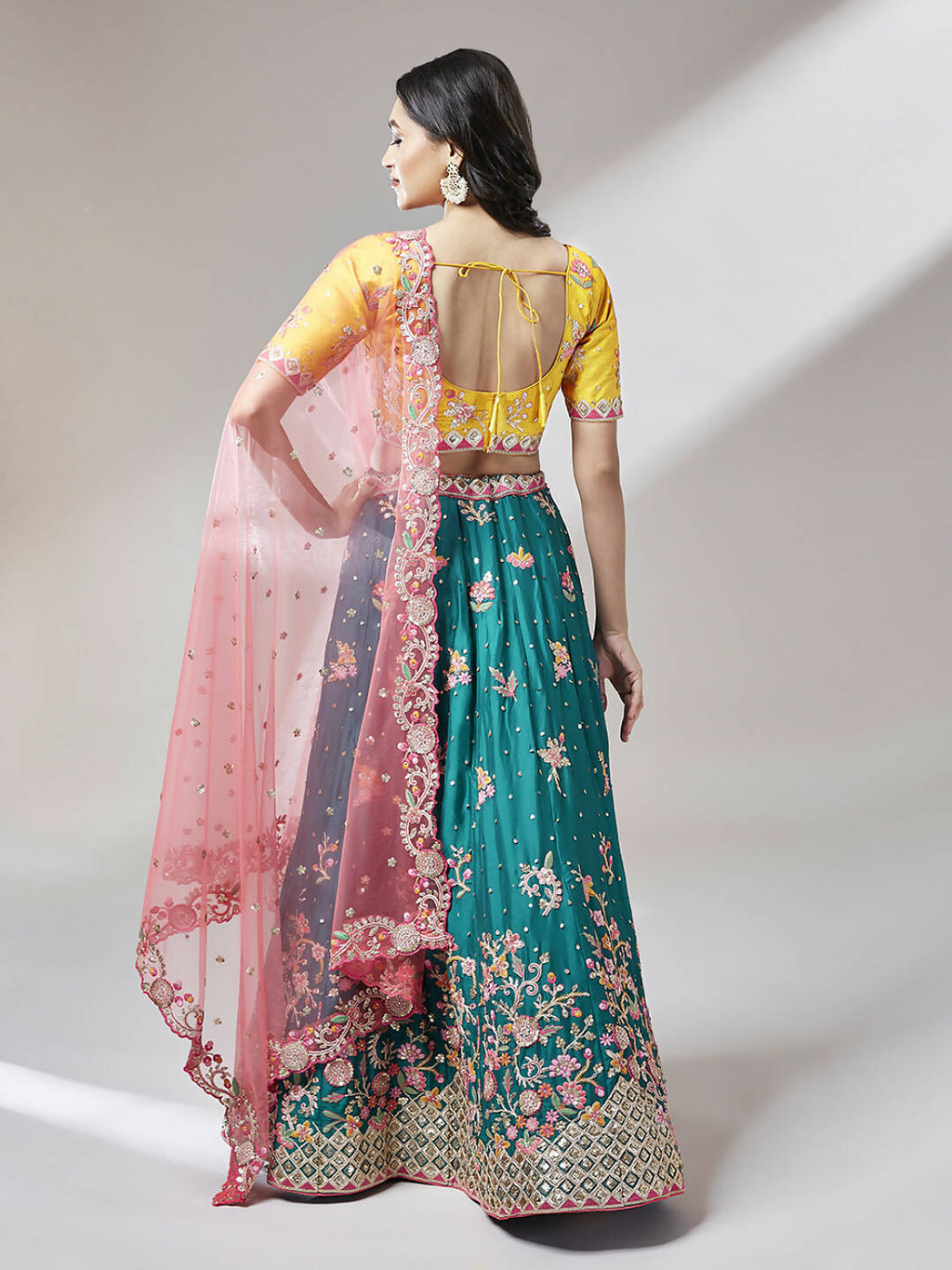 House of Panchhi Teal Pure Georgette Sequinse Work Lehenga & Blouse with Dupatta