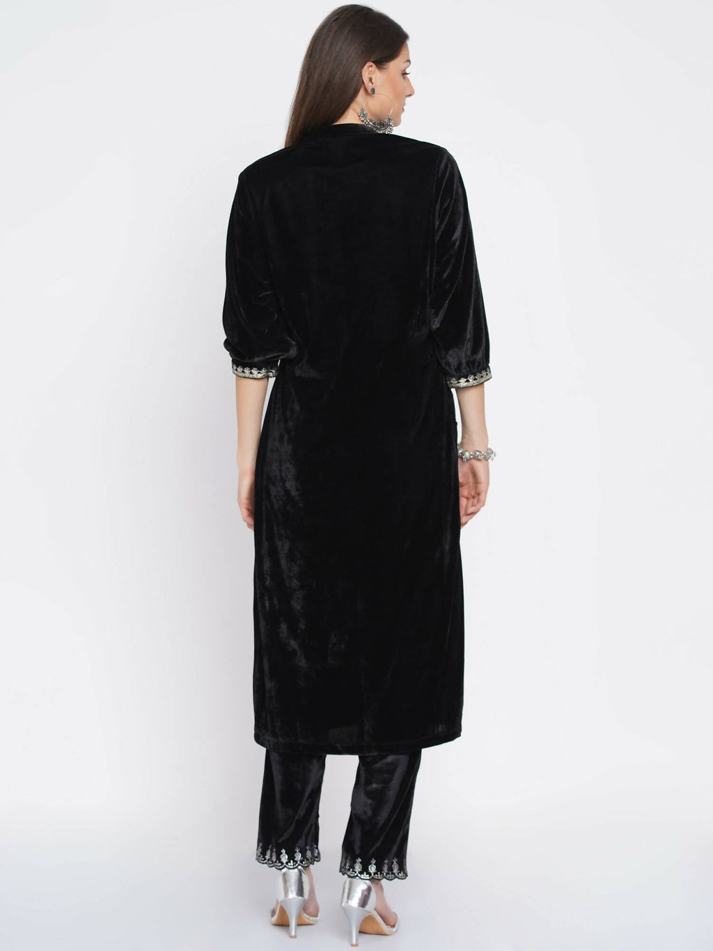 Women Republic Black Velvet Embroidered Kurta With Pants - Distacart
