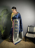 Joban Fashion Navy Blue Banarasi Soft Lichi Silk Paisley Saree - Distacart