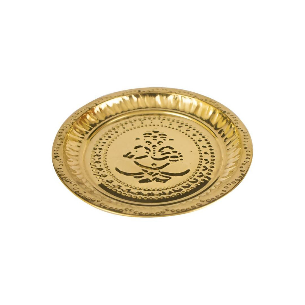 Spillbox Gold-Toned Brass Ganesha Thali Pooja Essential