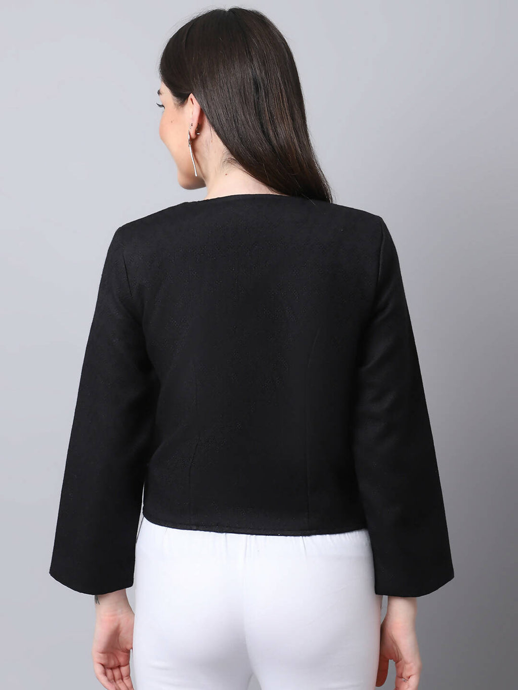 Even Apparels Black 100% Viscose Open Front Statement Women's Jacket - Distacart