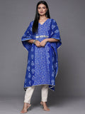 Ahalyaa Blue & White Floral Print Floral Kaftan Kurta - Distacart