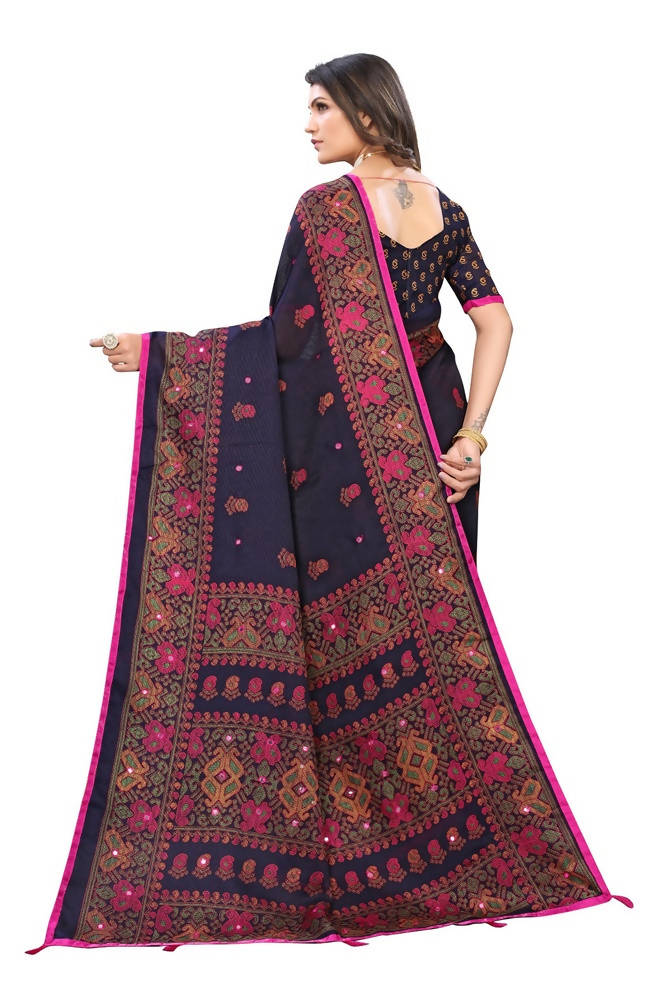 Vamika Blue Color Jute Silk Mirror Work Saree