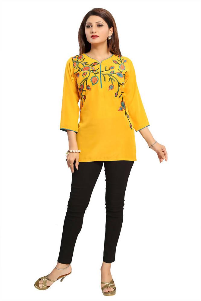 Snehal Creations Snazzy Scintillating Mustard Yellow Designer Tunic