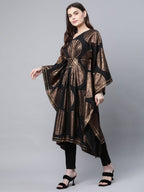 Ahalyaa Women Black Crepe Copper Foil Printed Flared Sleeve Kaftan Kurta - Distacart