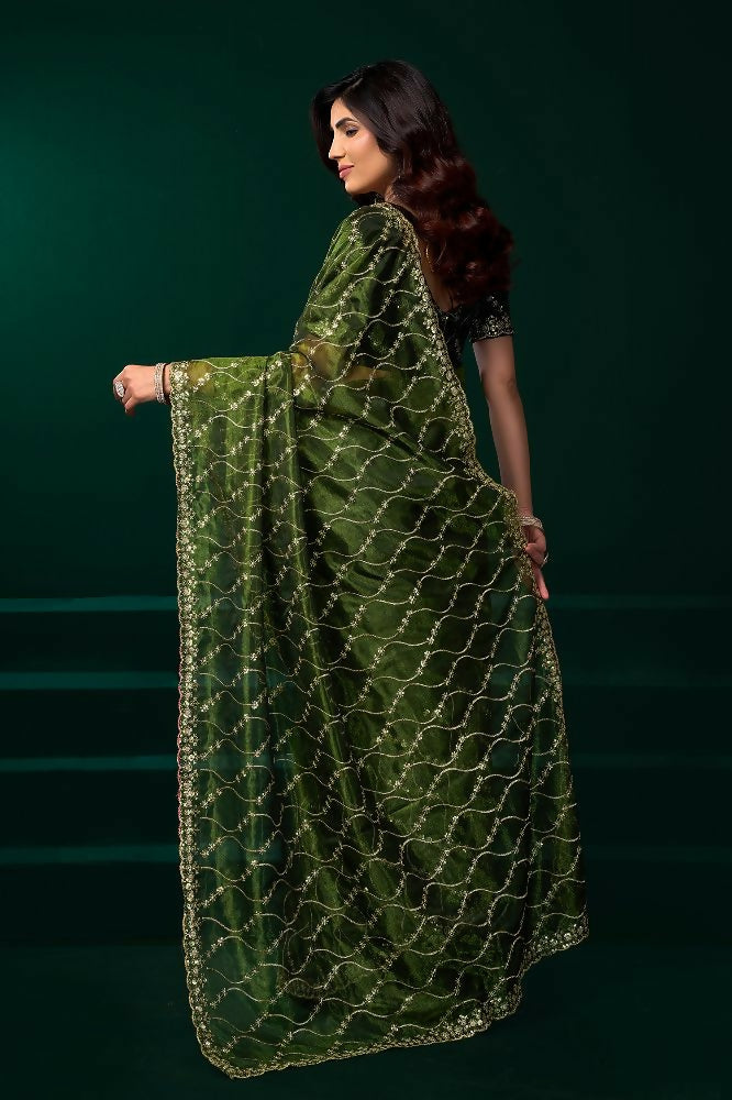 Joban Fashion Green Net Party Wear Sarees - Distacart