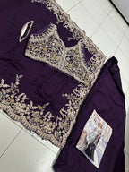 Anaita Purple Real Premium Silk Stitched Shrug Suit with Embroidery Work - Distacart