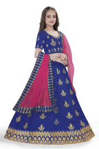 Dwiden Royal Blue Kamal Tafetta Sattin Semi-Stitched Girl's Lehenga Choli