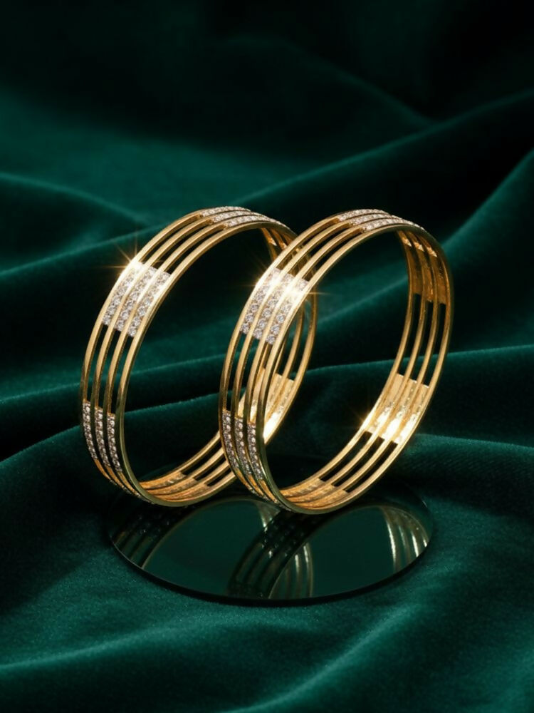 NVR Women Set of 2 Gold Plated CZ Stone Kada Bangle - Distacart