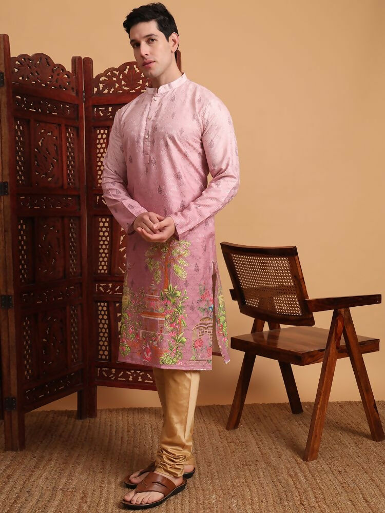 Pink Cotton Printed Chikankari Embroidery Work Kurta - Mahotsav