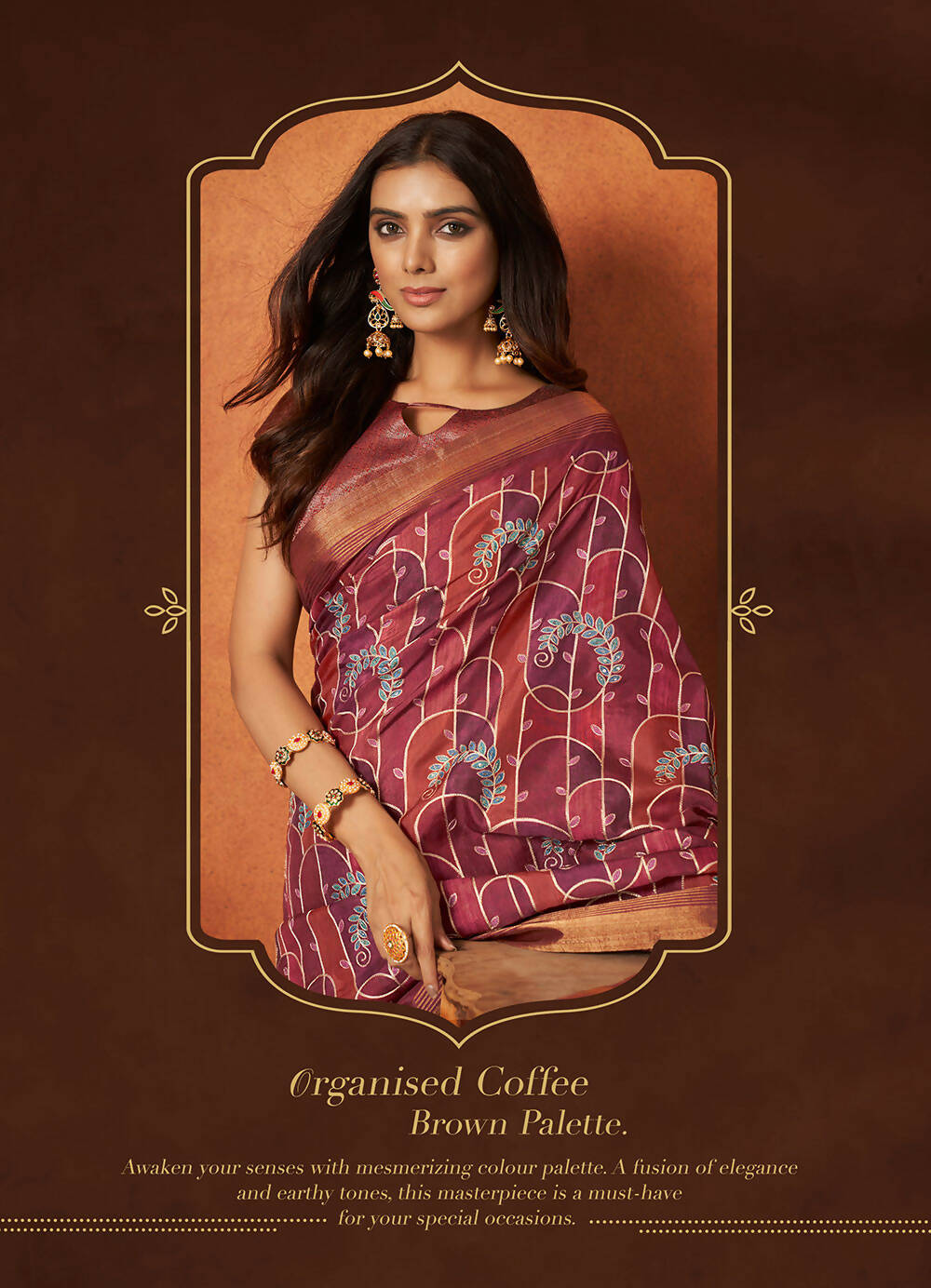Maroon Rangkat and Crepe Silk Floral Saree With Unstitched Blouse Piece - Mohmanthan Royal Saachi
