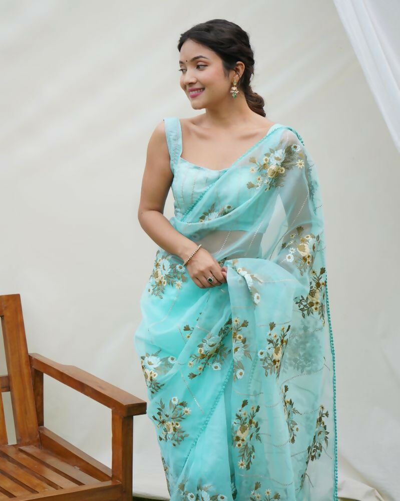 Vamsee Anamika Sky Organza Silk Saree