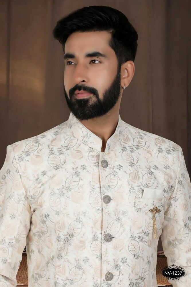 Joban Fashion Men's Off-White Base Silk Kurta with Pyjama