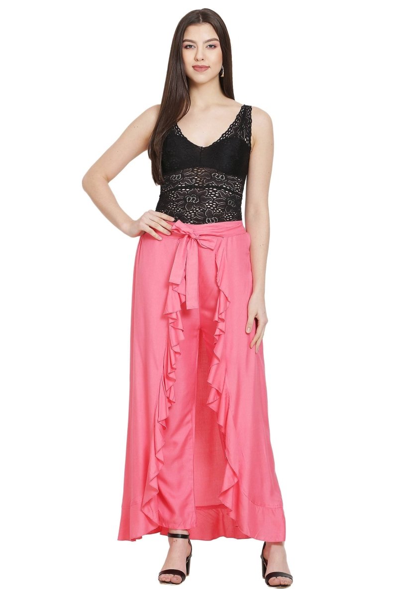 Asmaani Peach Color Plain Ruffle Palazzo