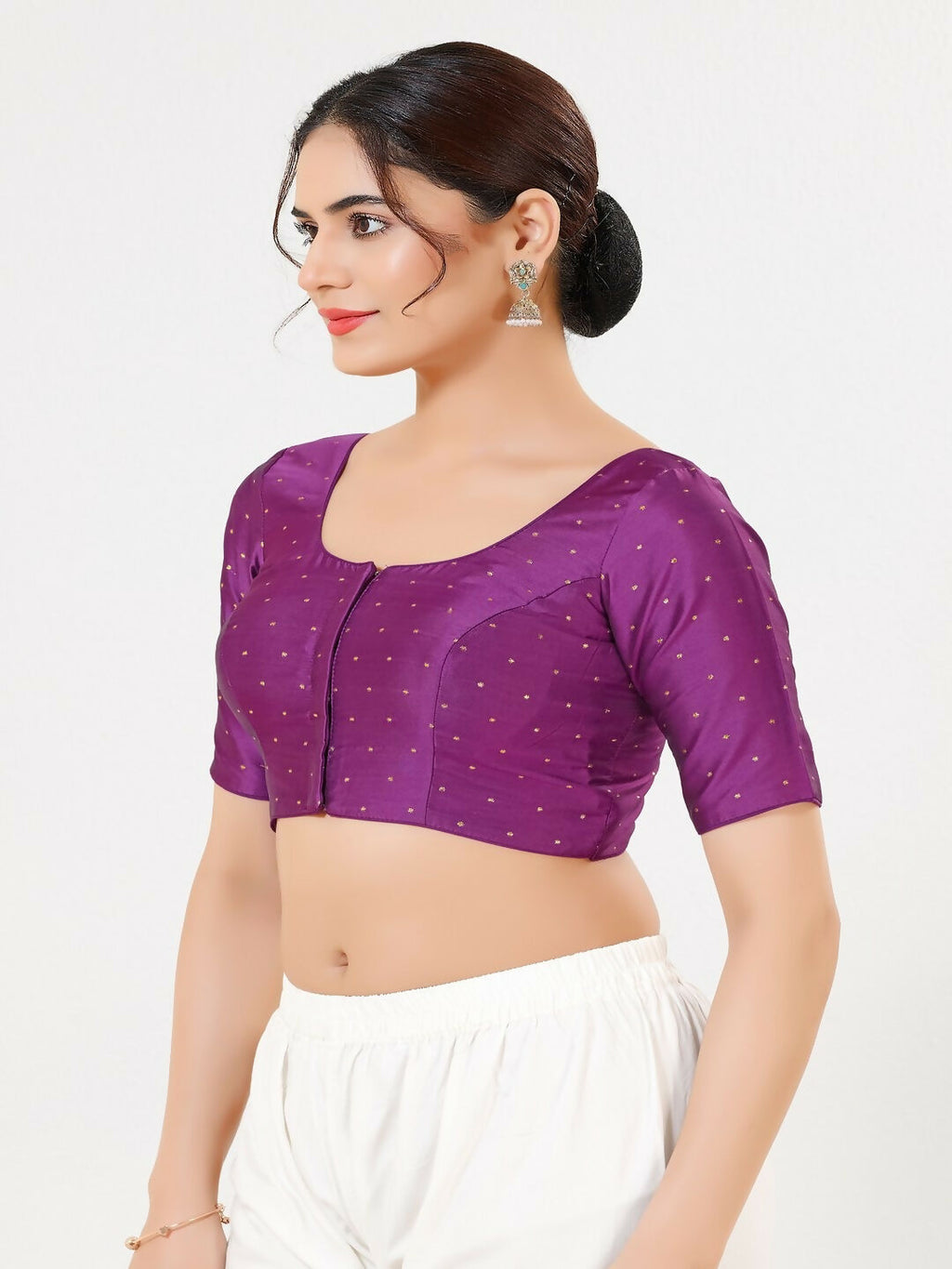 Joban Fashion 2T Purple Taffeta Silk Elbow Sleeveless Front Open Blouse