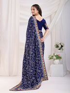 Blue Vichitra Silk Bandhani Printed, Embroidery Work Saree - Ditya