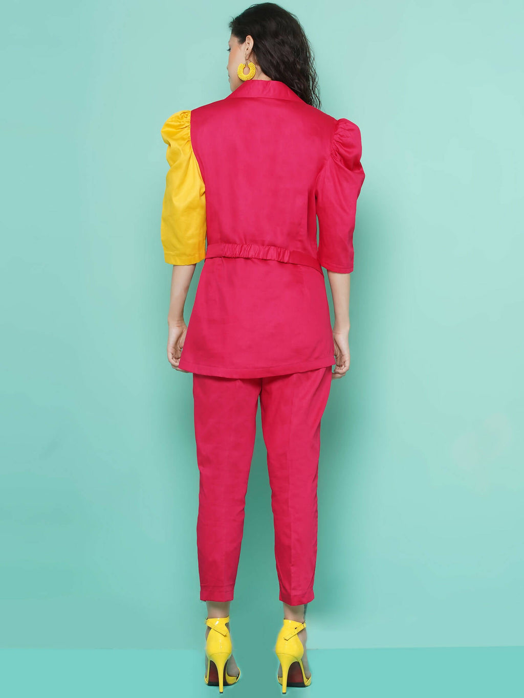 Women Republic Pink And Yellow Cotton Silk hand Embellished Coord set with Pouch - Distacart