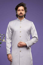 Raivat Ethnic Art Banarasi Silk Thread Work Kurta Pajama In Grey Colour