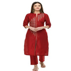 Lagi Women's Maroon Poly silk Straight Embroidred Kurta Pant (RO115A)