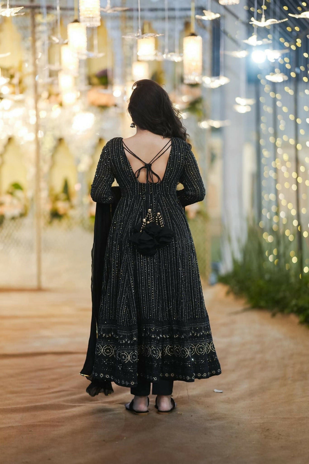 Aayaa Designer Embroidery Zari Sequins Work Faux Blooming Georgette Suit - Black - Distacart