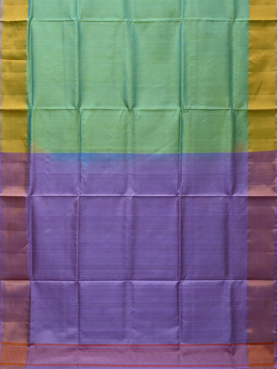 Light Green and Lavender Uppada Silk Handloom Plain Saree with Contrast Pallu Design - Global Threads