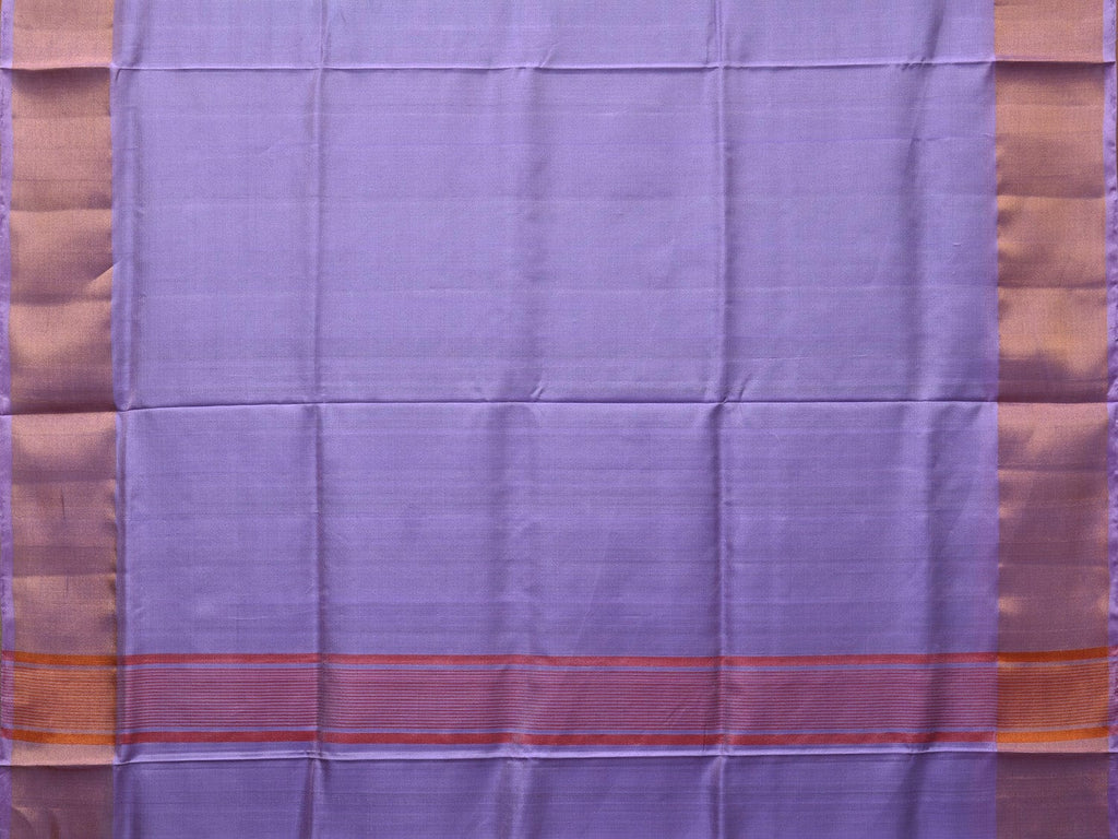 Light Green and Lavender Uppada Silk Handloom Plain Saree with Contrast Pallu Design - Global Threads