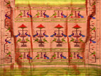 Light Green Paithani Silk Handloom Saree with Peacock-Parrot Border Design - Global Threads