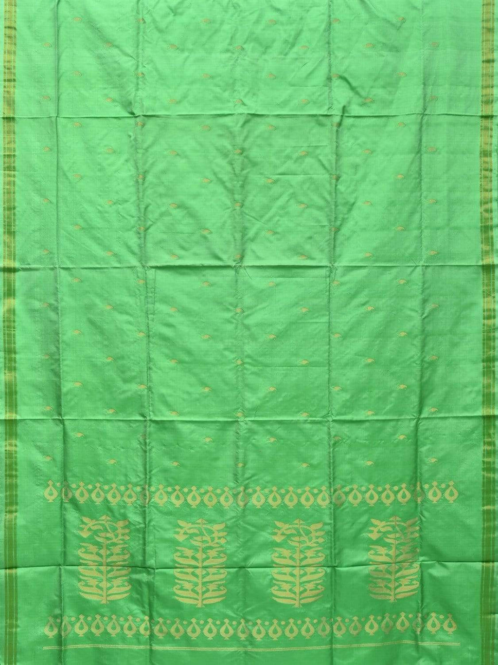 Light Green Uppada Silk Handloom Saree with Karpur Pallu Design - Global Threads