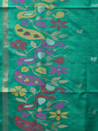 Light Green Uppada Silk Handloom Saree with Peacocks Border and Floral Pallu Design - Global Threads