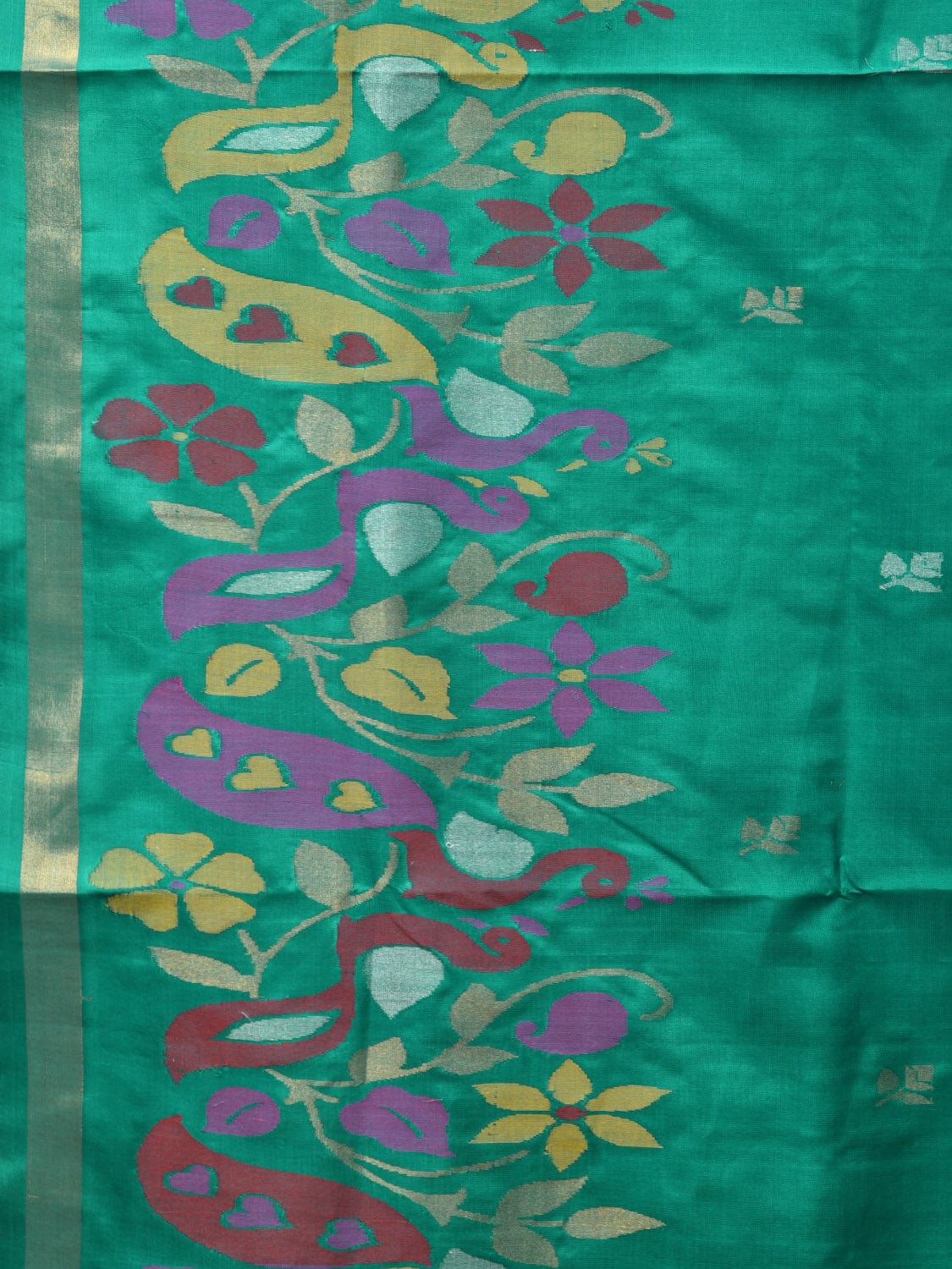 Light Green Uppada Silk Handloom Saree with Peacocks Border and Floral Pallu Design - Global Threads