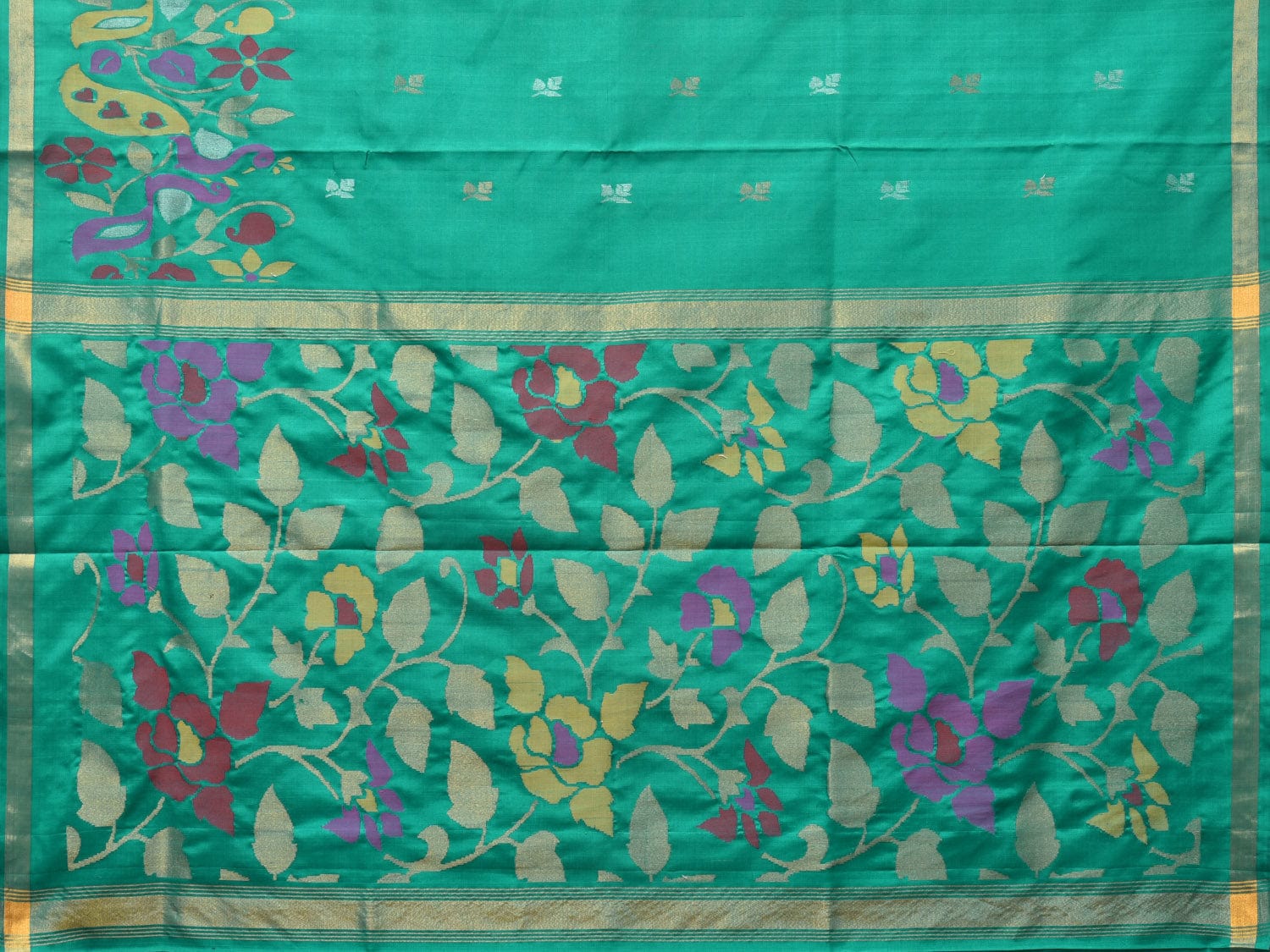 Light Green Uppada Silk Handloom Saree with Peacocks Border and Floral Pallu Design - Global Threads