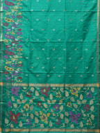 Light Green Uppada Silk Handloom Saree with Peacocks Border and Floral Pallu Design - Global Threads