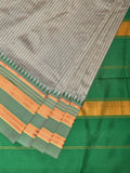 Light Grey and Green Narayanpet Silk Handloom Saree with Checks Design No Blouse - Global Threads